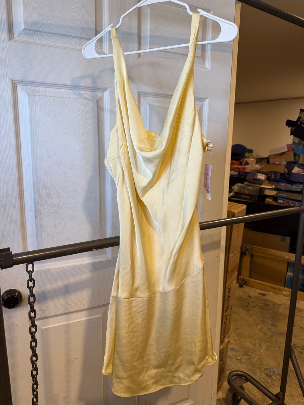 wild fable Pale Yellow Satin Cowl Neck Mini Dress